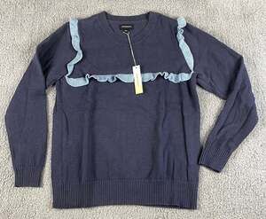 Summersalt Women's Large Deep Sea Blue The Year-Round Crewneck Ruffle Sweater